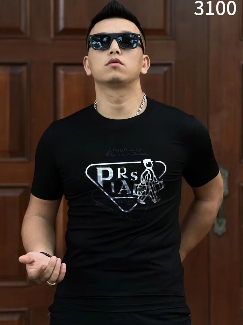 2025夏季男士休闲t恤透气圆领弹力潮流修身印花时尚