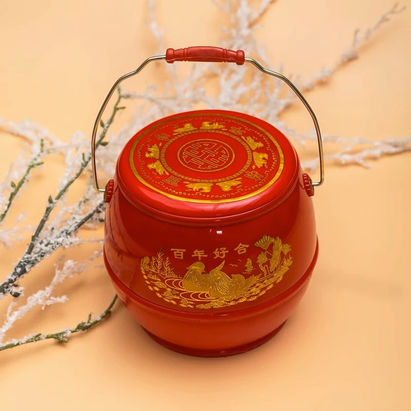 结婚庆用品子孙桶女方新娘陪嫁出嫁摆件婚礼用的喜桶红色婚礼马桶