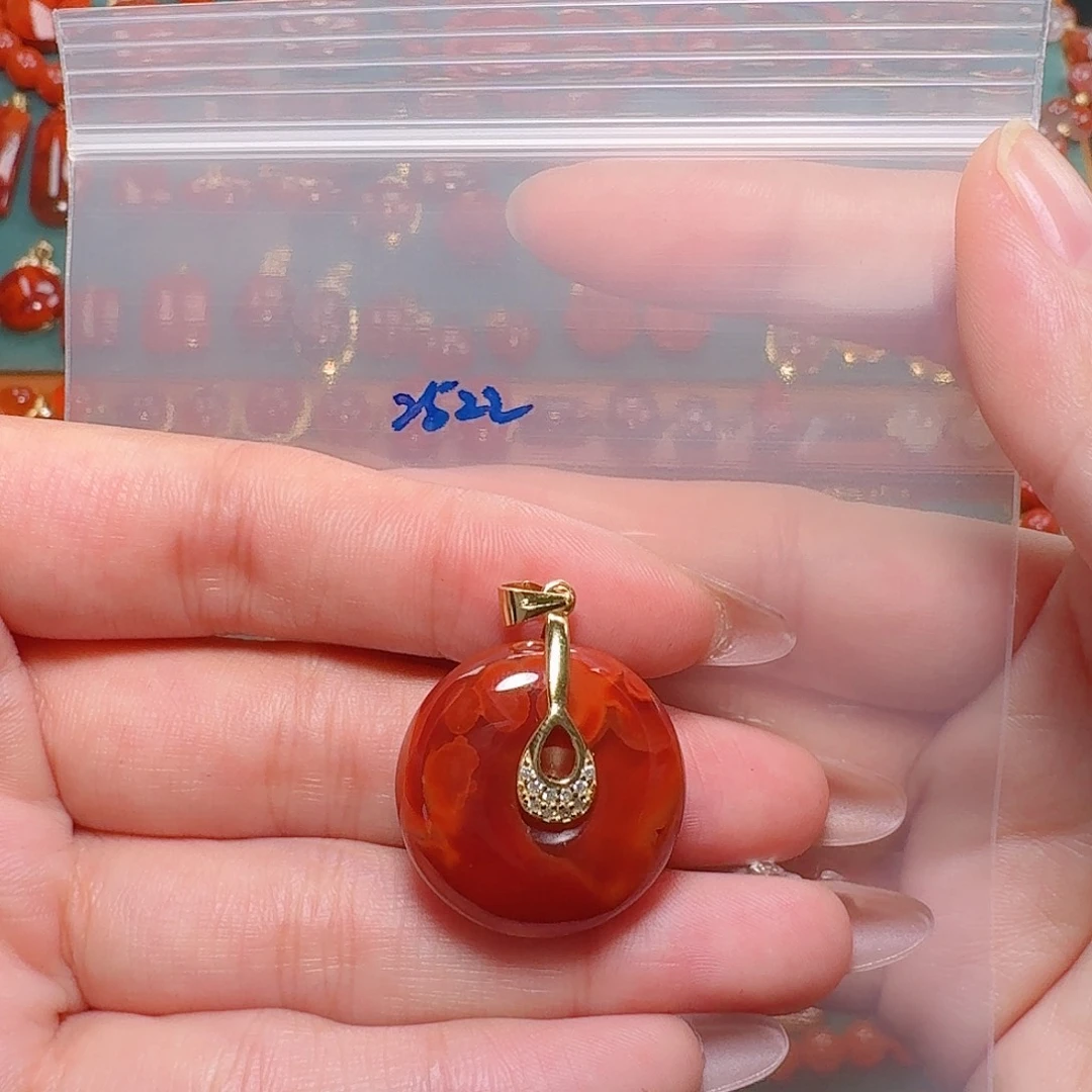 南红玛瑙银S925镶嵌吊坠