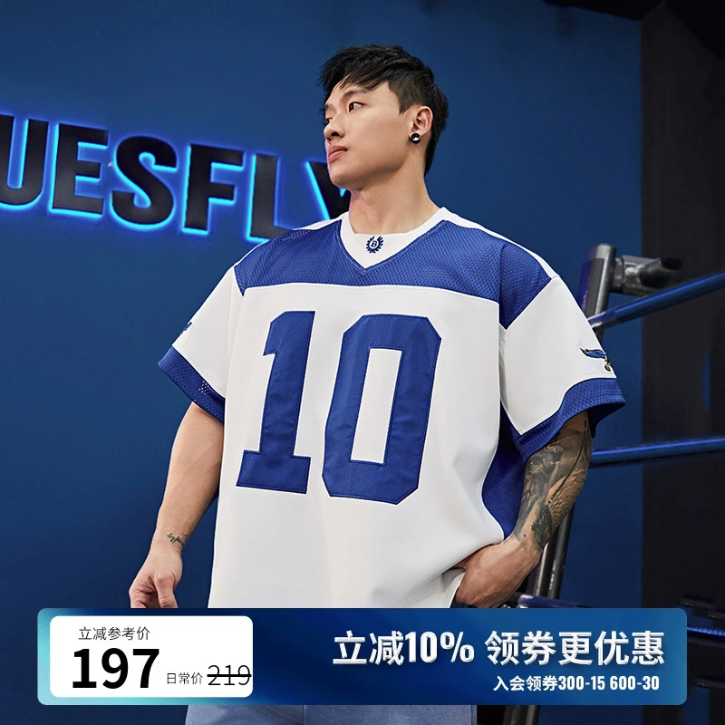 BLUESFLY美式复古男女宽松潮牌圆领半袖T恤健身运动训练休闲短袖