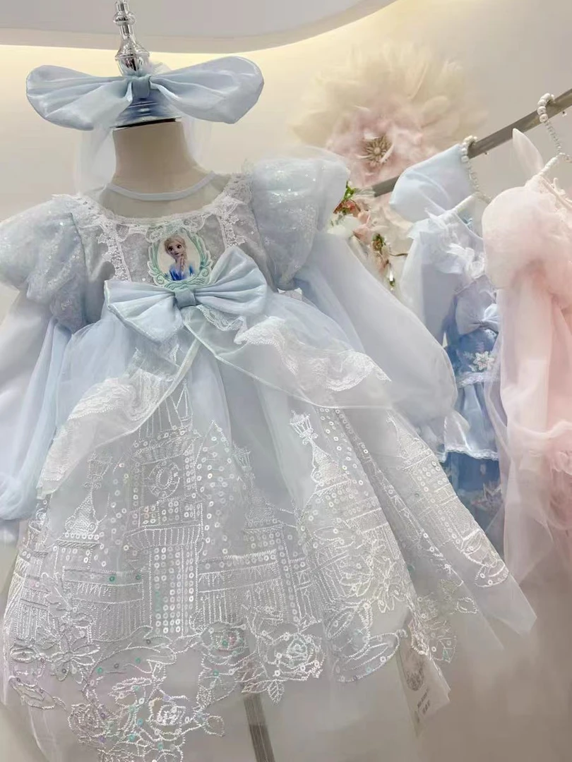 春款女宝裙子艾莎公主洋气时尚纱裙连衣裙泡泡袖公主裙