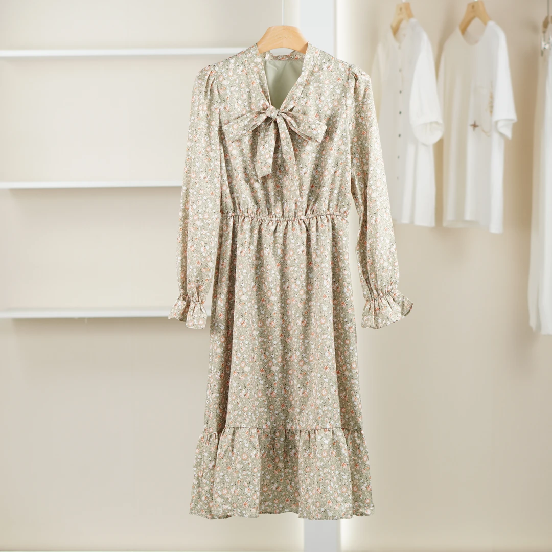 【麦笛·品牌新款】50817110 春季气质碎花系带连衣裙品牌撤柜女装