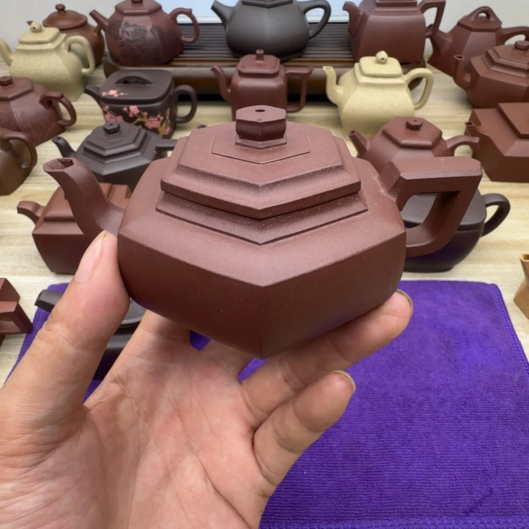 紫泥壶半手工制作紫泥六方雪华150毫升，微瑕福利