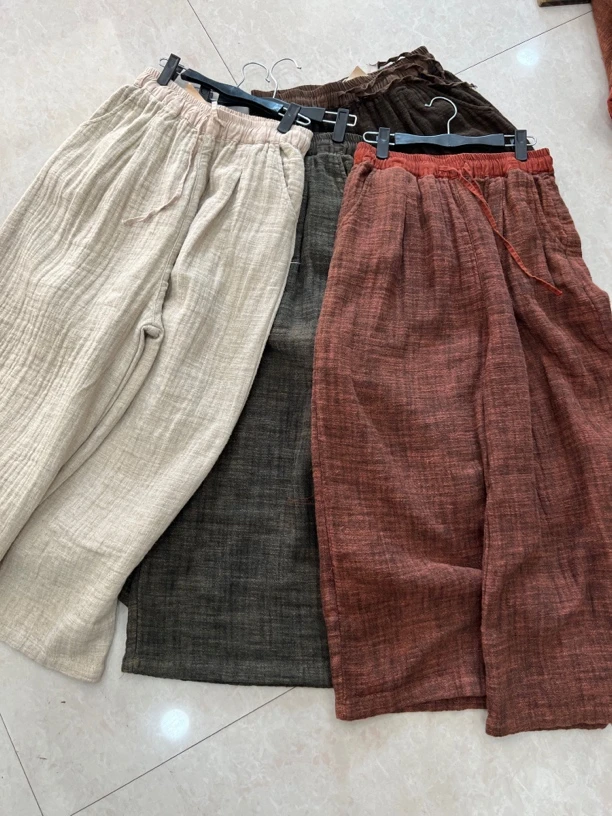 高定亚麻色织裤子 2508