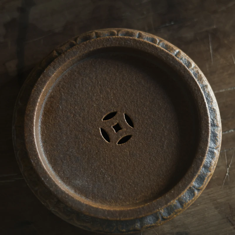 酱釉半边莲壶承-不溜银-直径茶道零配14cm(Q0905)