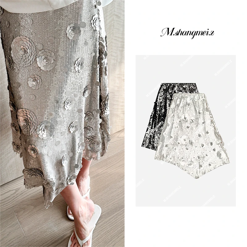 M.SHANGMEI.Z/沐熙美大哥意式珠光高腰亮片半身裙X032245