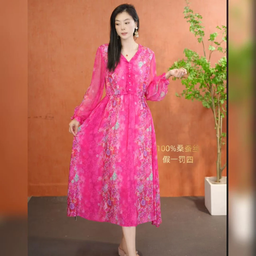 【多米拉】01225高贵修身显瘦长袖夏季连衣裙气质时尚百搭红色春夏