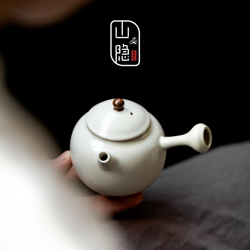 山隐趣事斋家用定窑陶瓷复古茶壶单壶一人中式泡茶器小容量侧把壶
