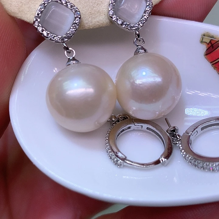 银S925镶嵌耳饰淡水珍珠