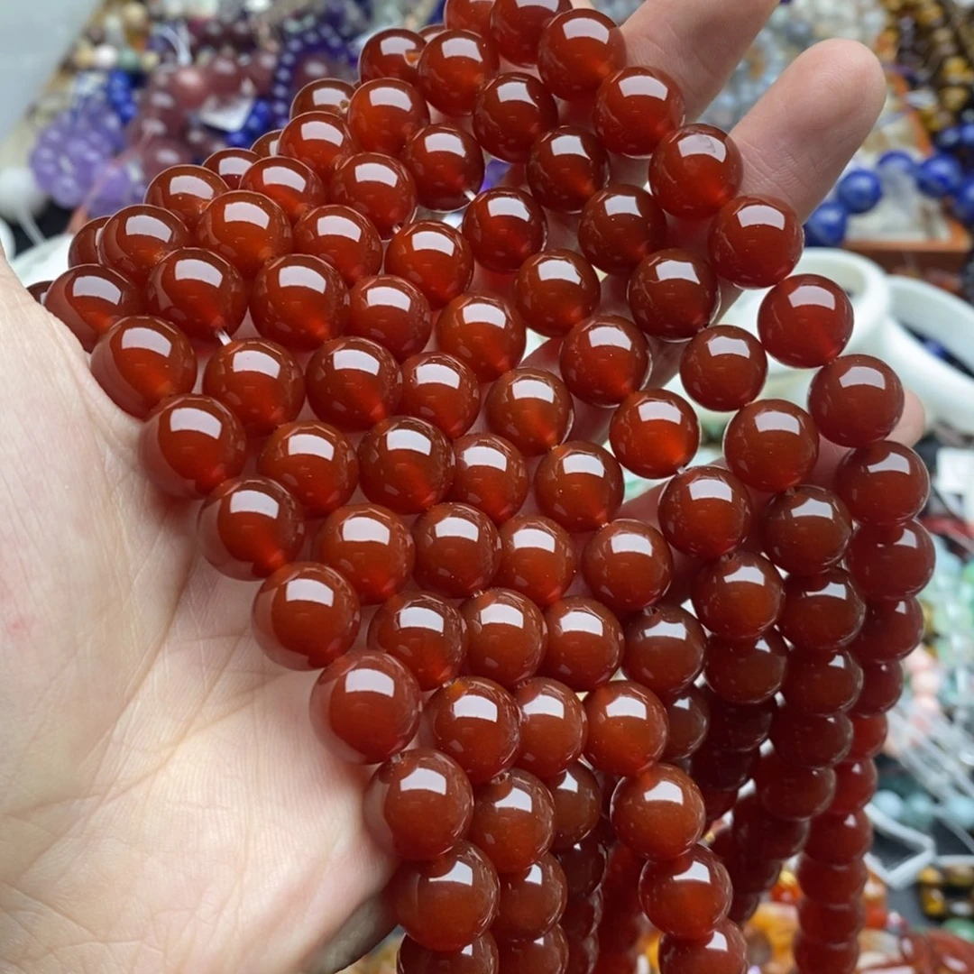 玛瑙/玉髓未镶嵌珠宝半成品一条天然12mm精品红玛瑙圆珠