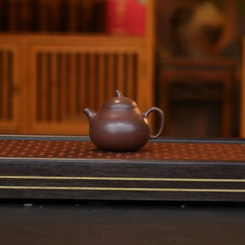 花块紫泥【茄瓜160CC】宜兴黄龙山原矿手工紫砂壶