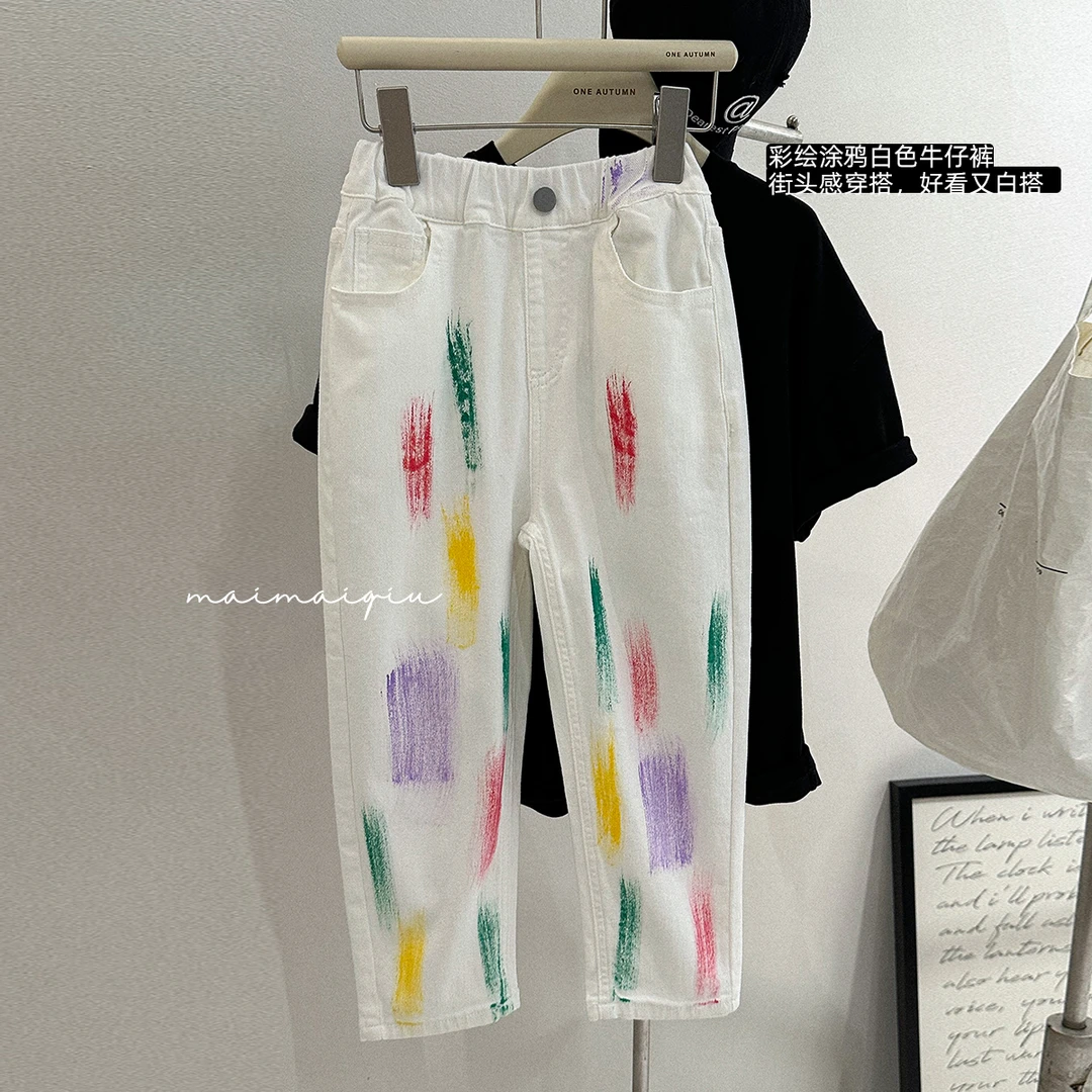 现货「壹秋.ONE AUTUMN」【调色盘】涂鸦直筒牛仔裤女童春【QA241621】