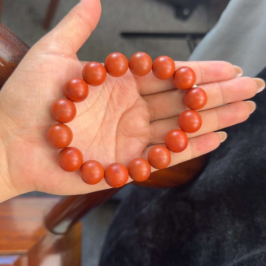 南红玛瑙手串未镶嵌原矿无优化磨石砍13mm单圈