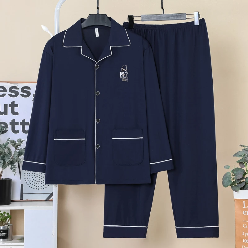 2024新睡衣男士棉质秋冬长袖长裤开衫春秋季加大码男款家居服套装