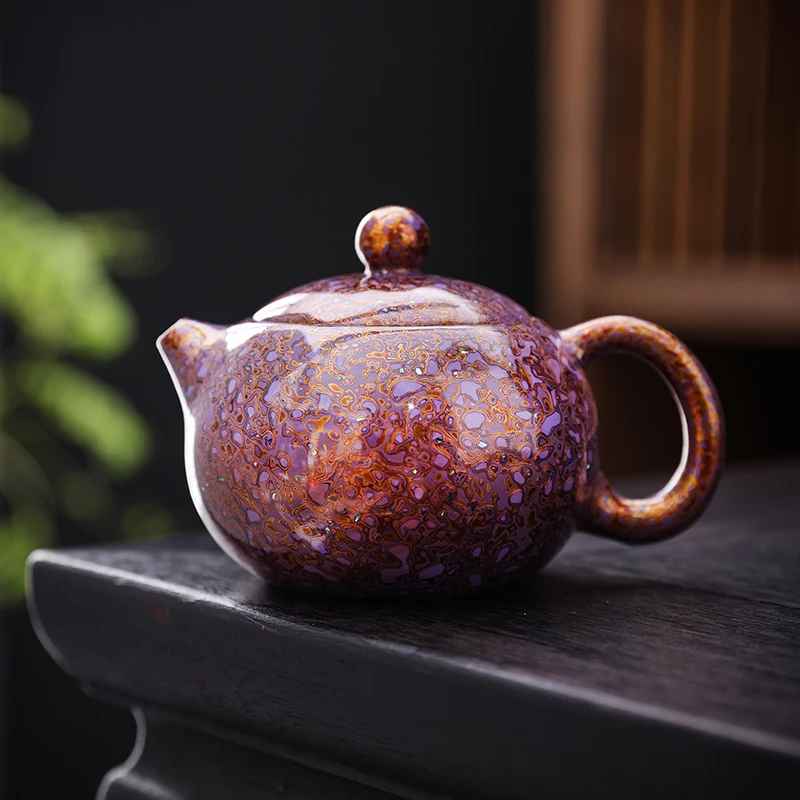 大漆紫金犀皮西施壶 仿古釉  纯手工制作 刘卓大漆