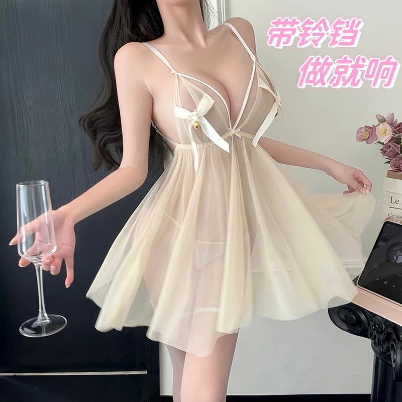 【嘟嘟优选】性感蕾丝睡裙吊带纯欲风带铃铛诱惑小胸睡衣【80-120斤】