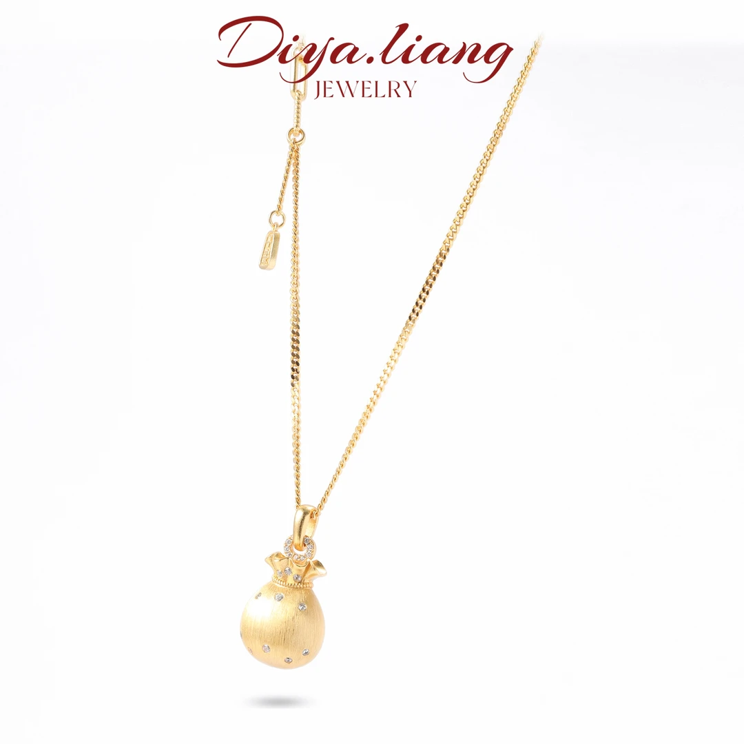 坠链均925银 梁雅帝新品【暴富钱袋】古法拉丝新中式气质纯银项链