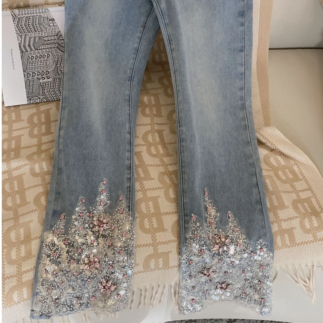 【金皇橦颜】重工烫钻轻奢九分牛仔裤3529