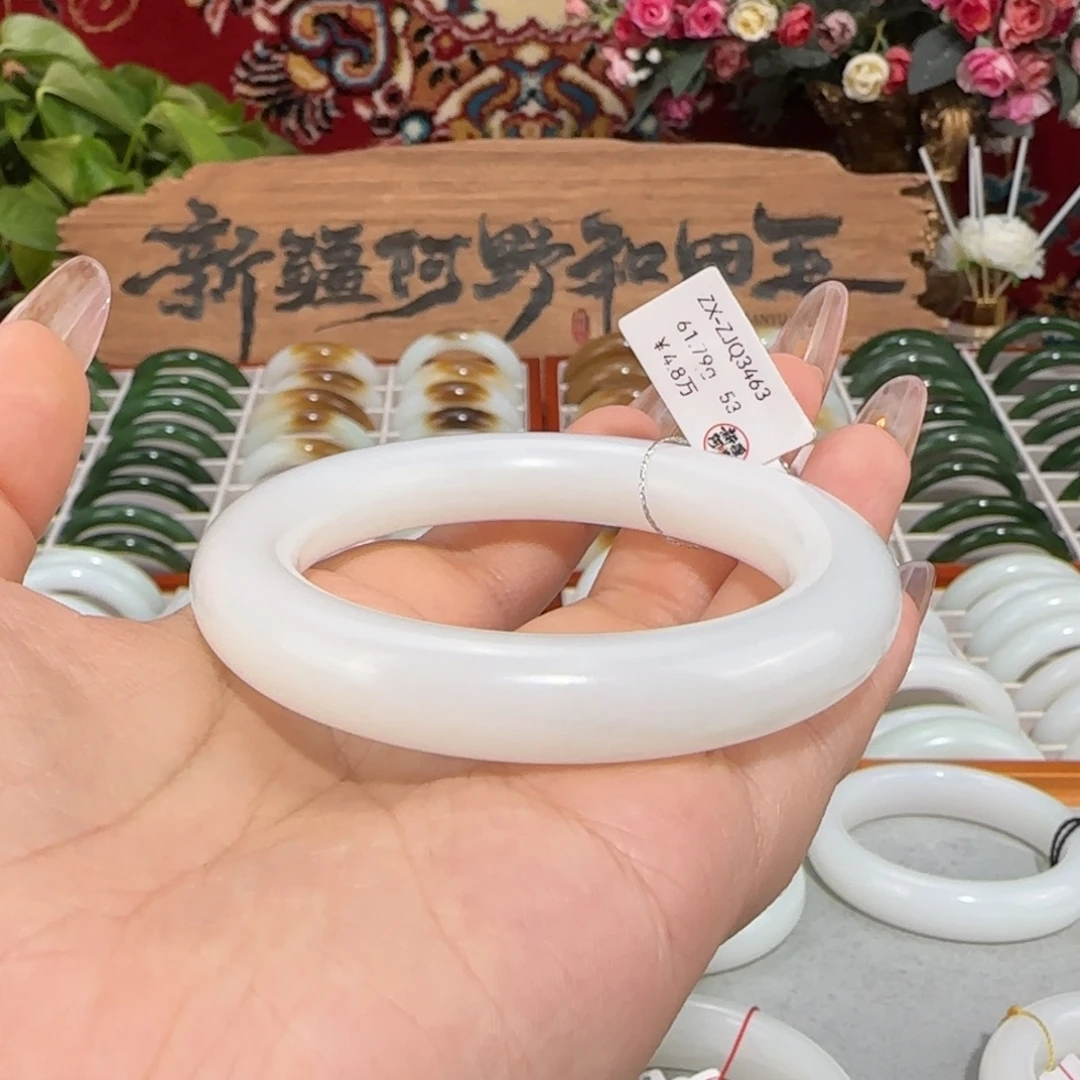 和田玉未镶嵌手镯天然新疆和田玉羊脂白玉手镯柔光圆条