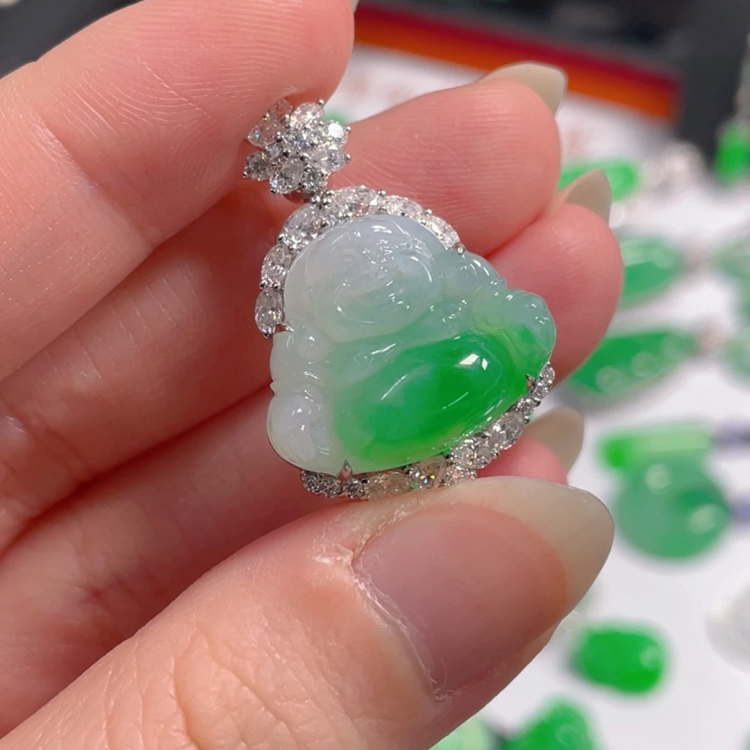 翡翠18K金镶嵌吊坠(不含链)