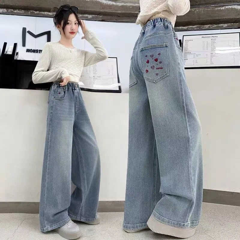 女童牛仔裤春秋新款秋季宽松阔腿裤中大童韩版直筒秋装儿童裤子潮