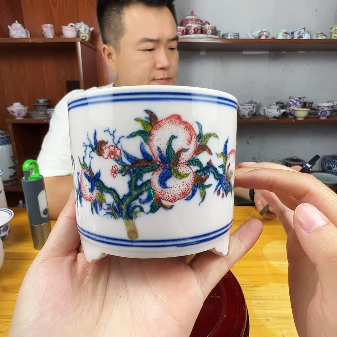 瓷片景德镇陶瓷粉桃香炉一只