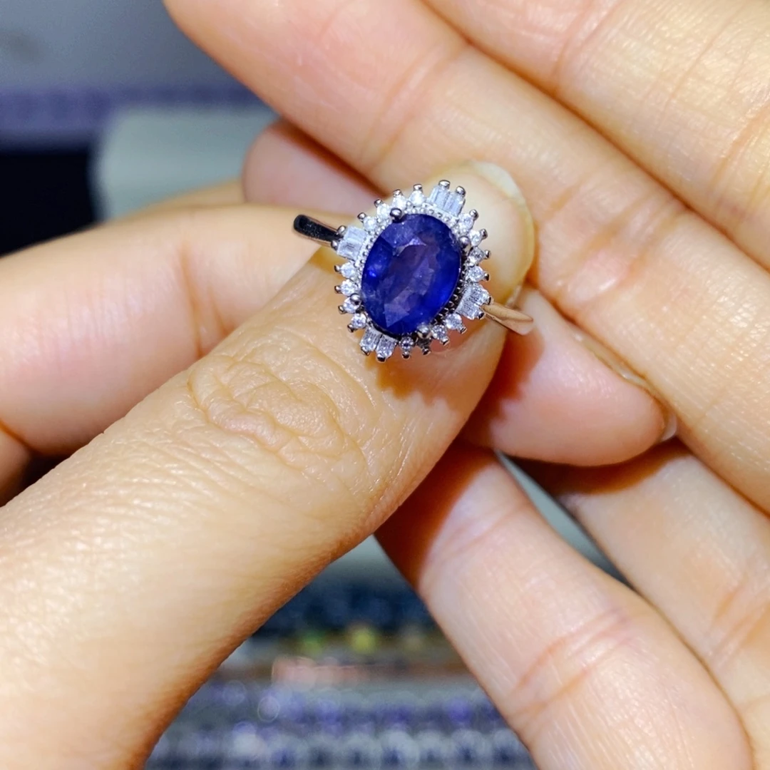 戒指蓝宝石银S925镶嵌