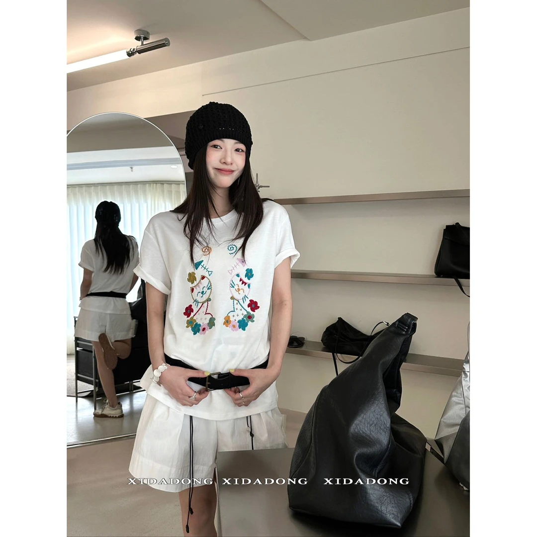 70033#韩系卡通猫咪立体印花短袖T恤(福利)