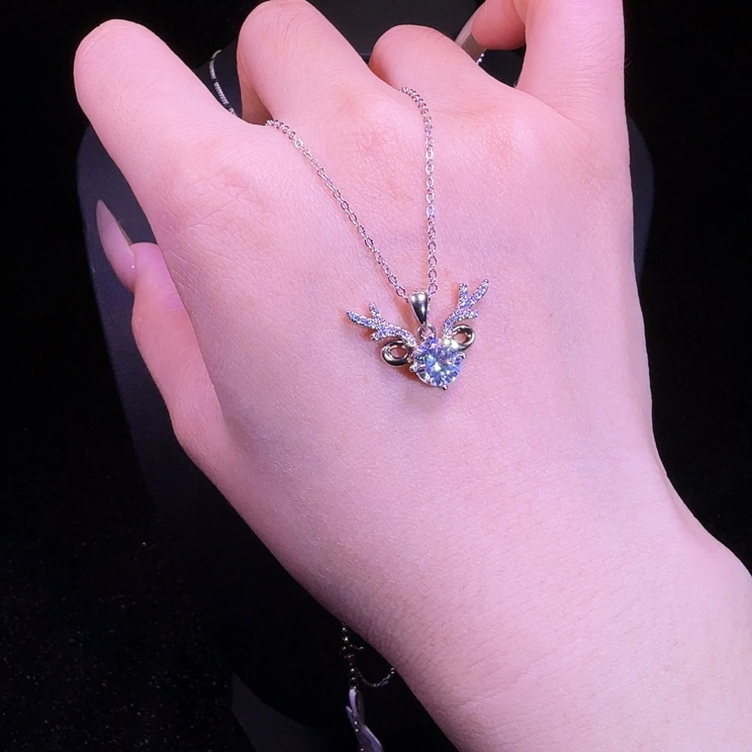 锆石非金属925银小鹿项链