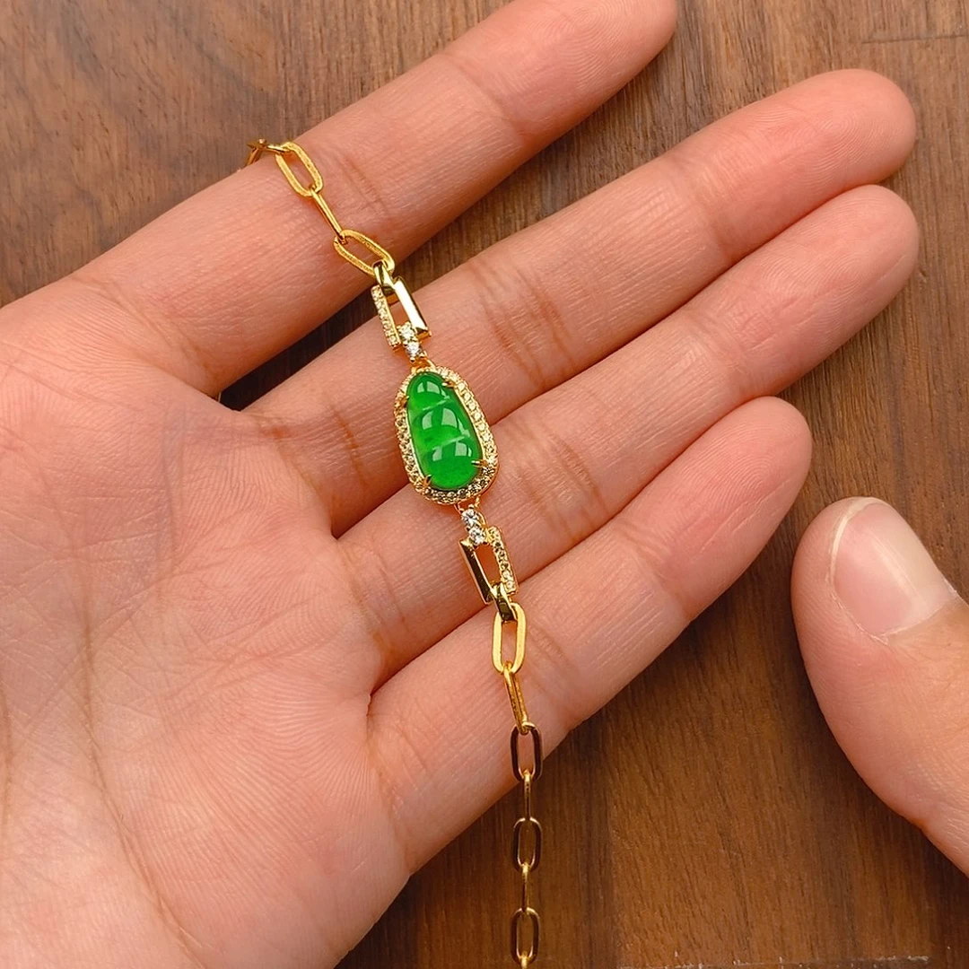 翡翠吊坠(不含链)银S925镶嵌豆子手链