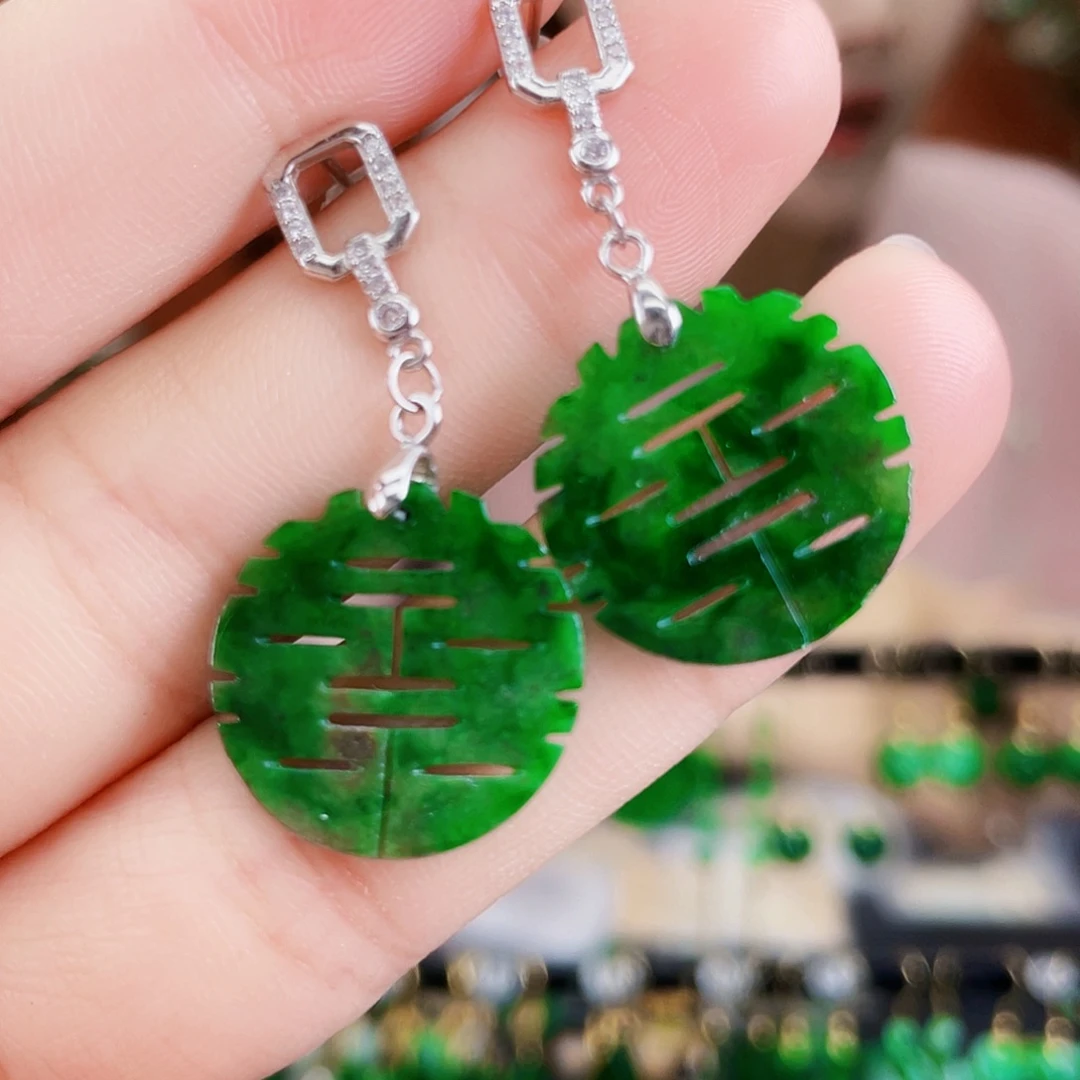 翡翠银S925镶嵌耳饰