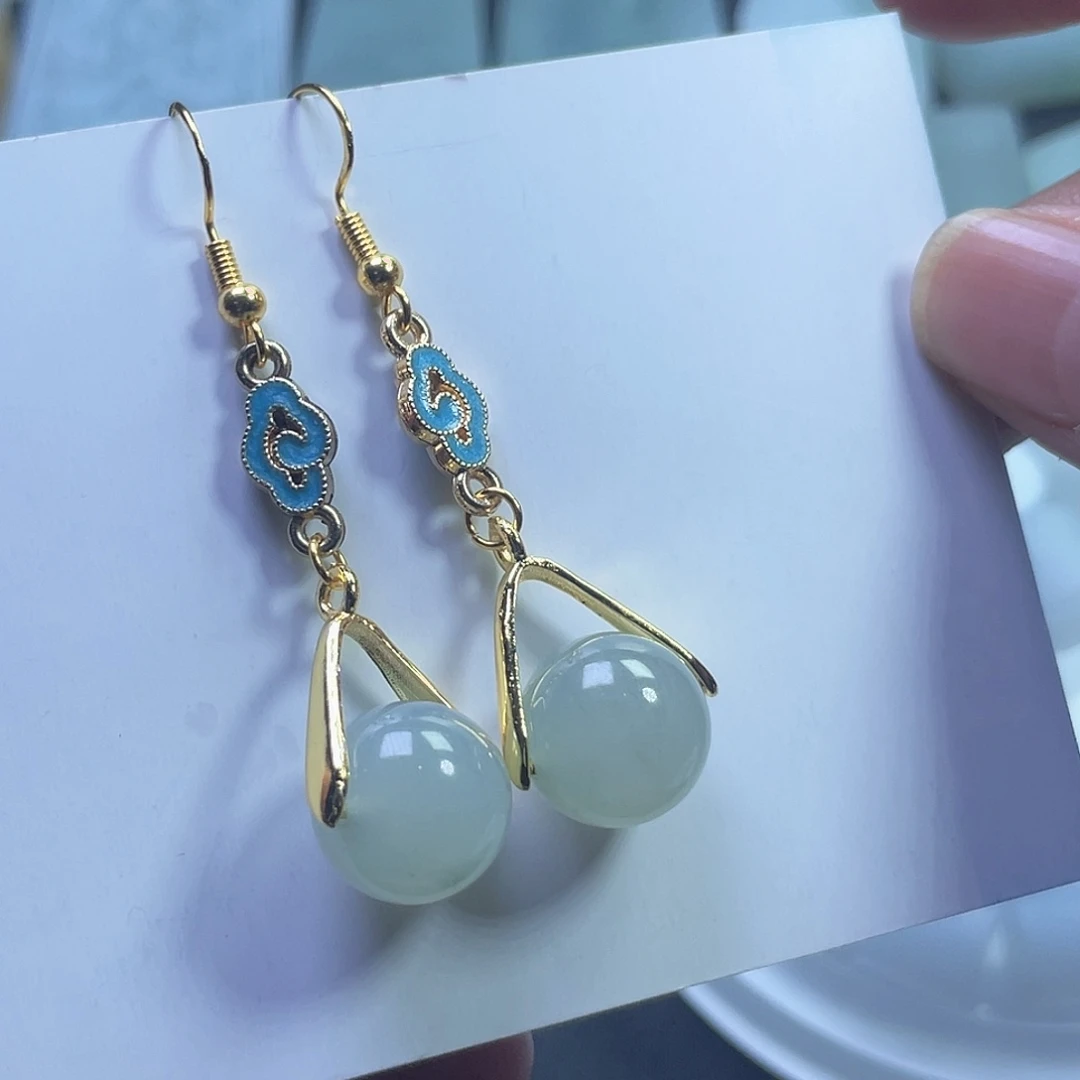 翡翠未镶嵌耳饰圆珠耳坠一对