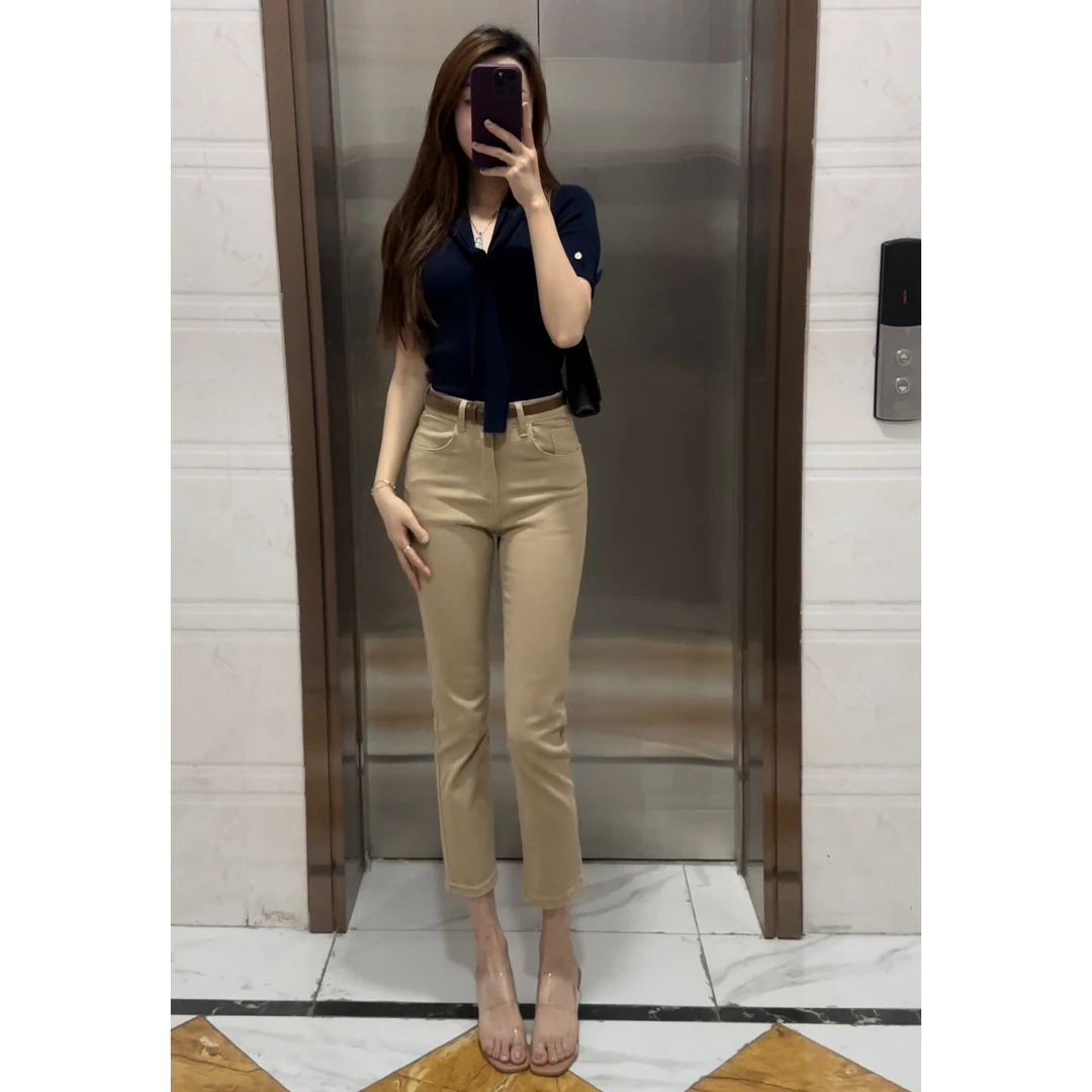 经典老钱风直筒牛仔裤女2025年秋季新款弹力修身显瘦百搭九分裤