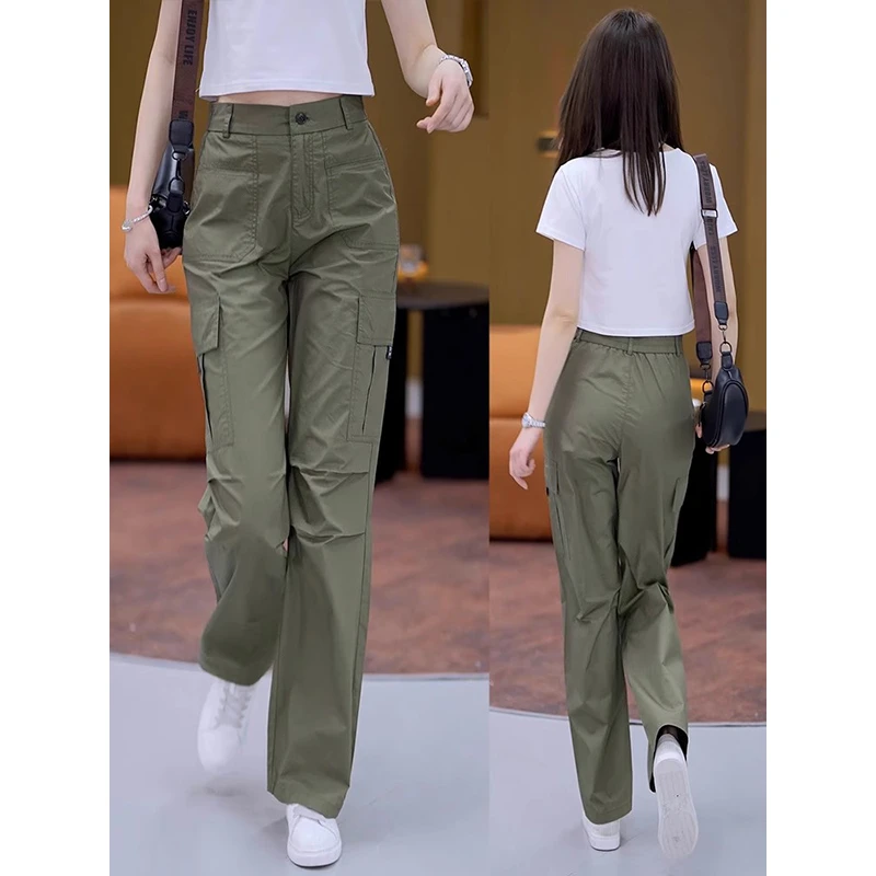 春秋时尚潮流工装裤女2025新爆款高腰显瘦直筒宽松设计感阔腿裤子