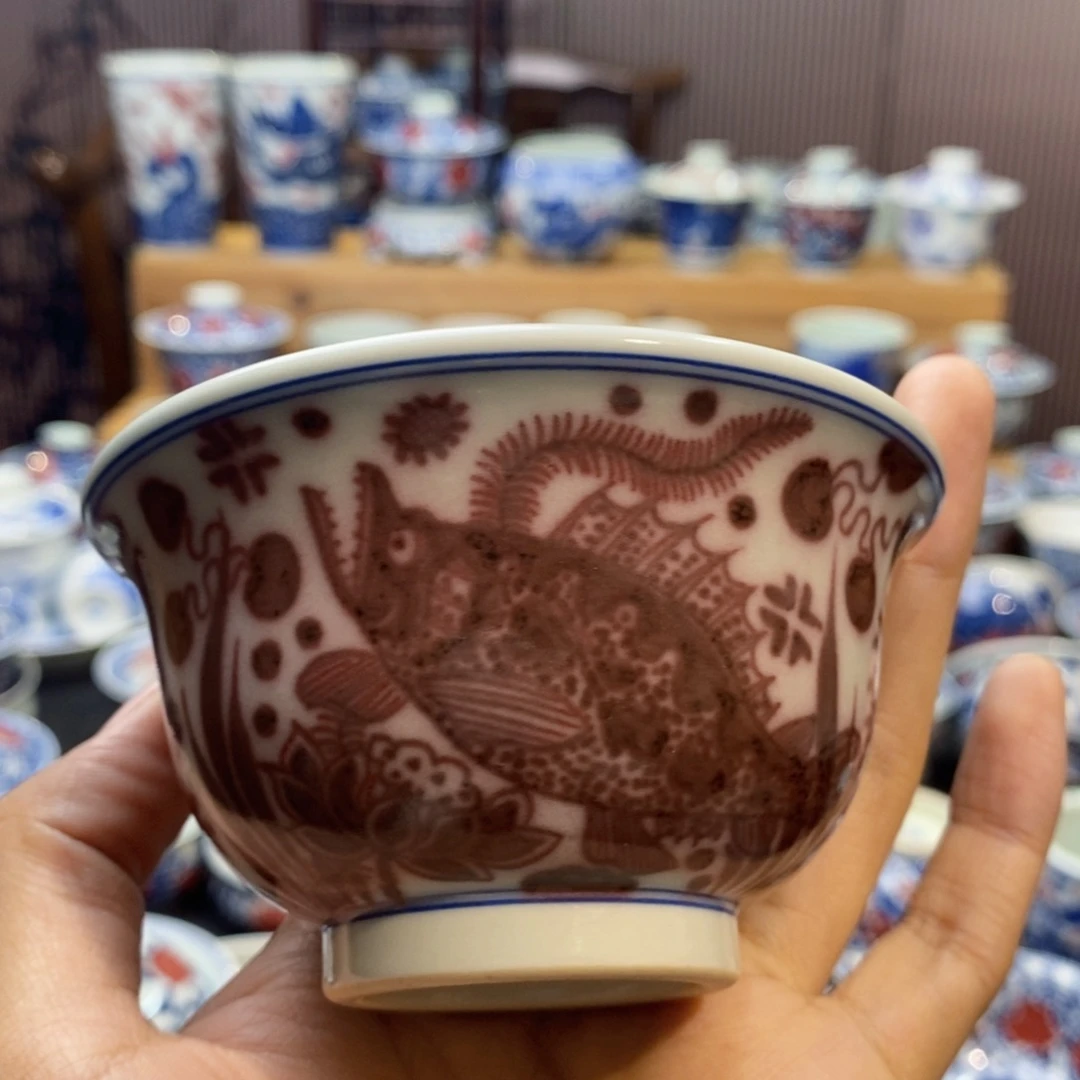 鱼澡压手杯原矿手绘柴窑