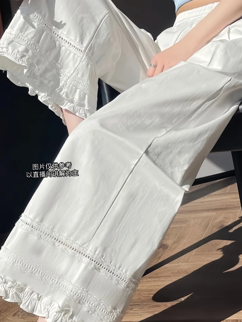 桃亦家·蕾丝花边阔腿裤女夏季2025薄款大码显瘦时尚阔腿休闲裤