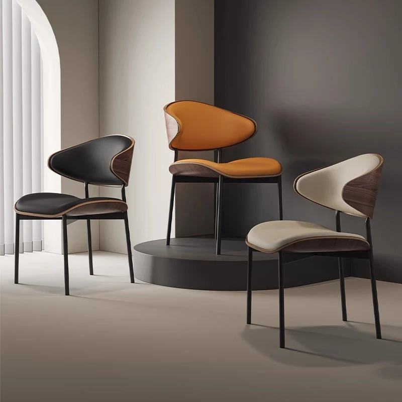 佛山餐椅轻奢侘寂风餐椅皮软包现代简约弯曲木咖啡厅实木椅子家用