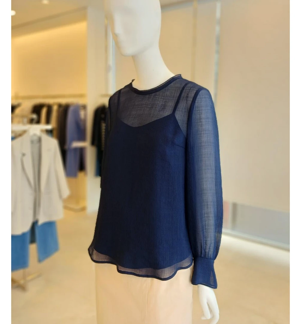 新款百搭气质小众圆领长袖时尚显瘦夏季蕾丝上衣打底衫女士小衫