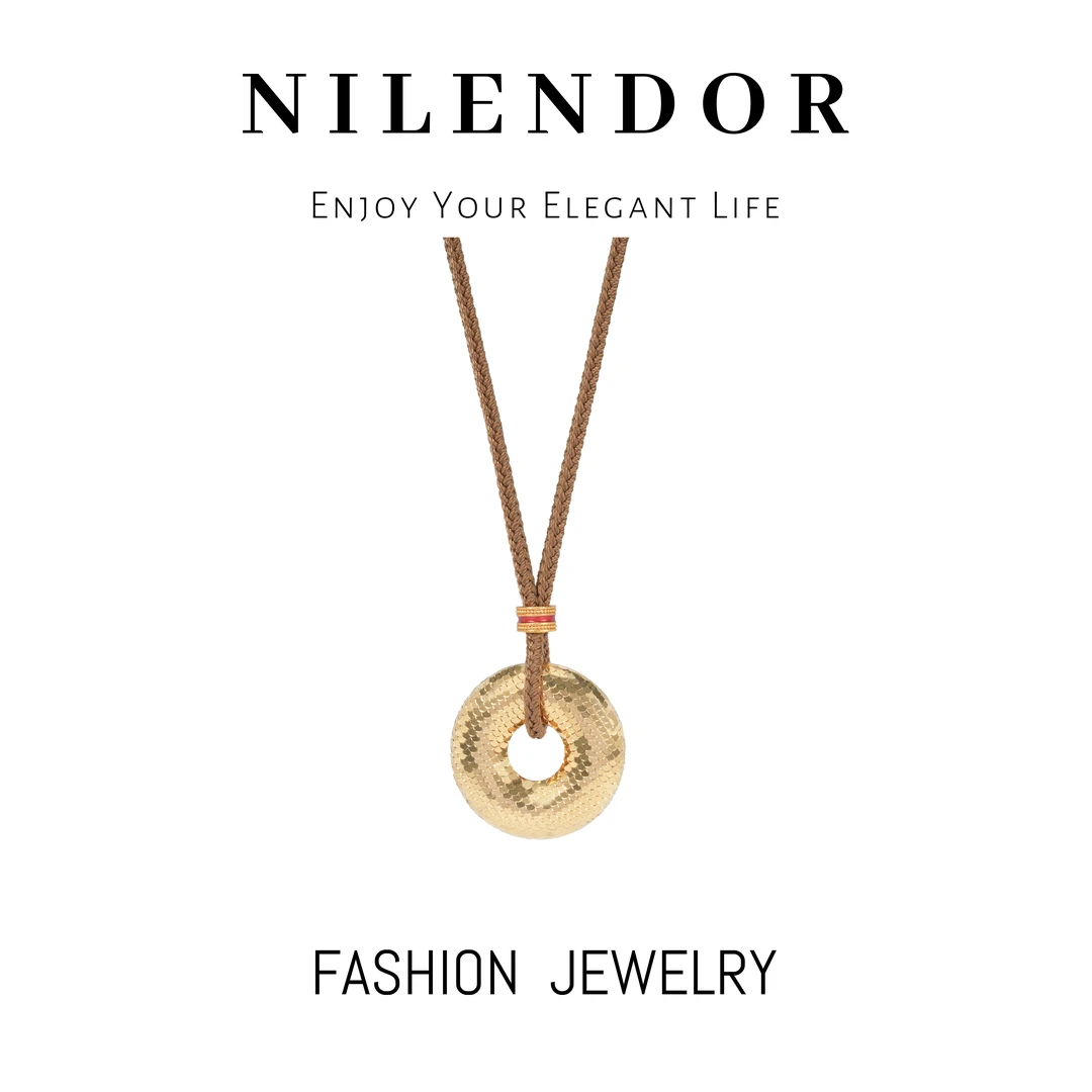 铜合金布艺项链 XL-147圆环鱼鳞平安扣编织绳复古百搭项链