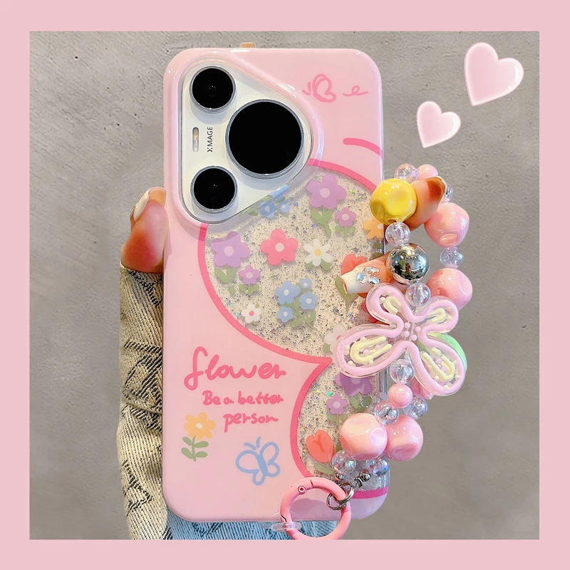 适用华为pura70pro+手机壳mate70pro闪粉镂空蝴蝶花朵mate60pro女