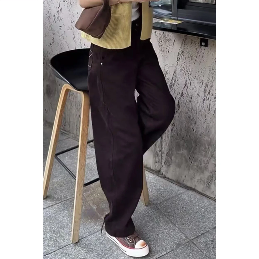 艾塔莉早秋小众休闲风牛仔美拉德风长裤时尚宽松阔腿裤高腰秋季女