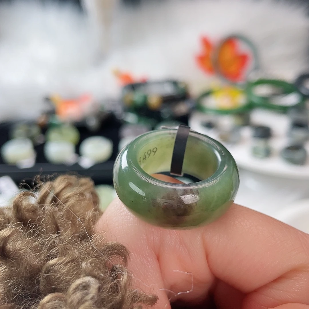 和田玉未镶嵌戒指k91 紫翠墩墩18.4mm