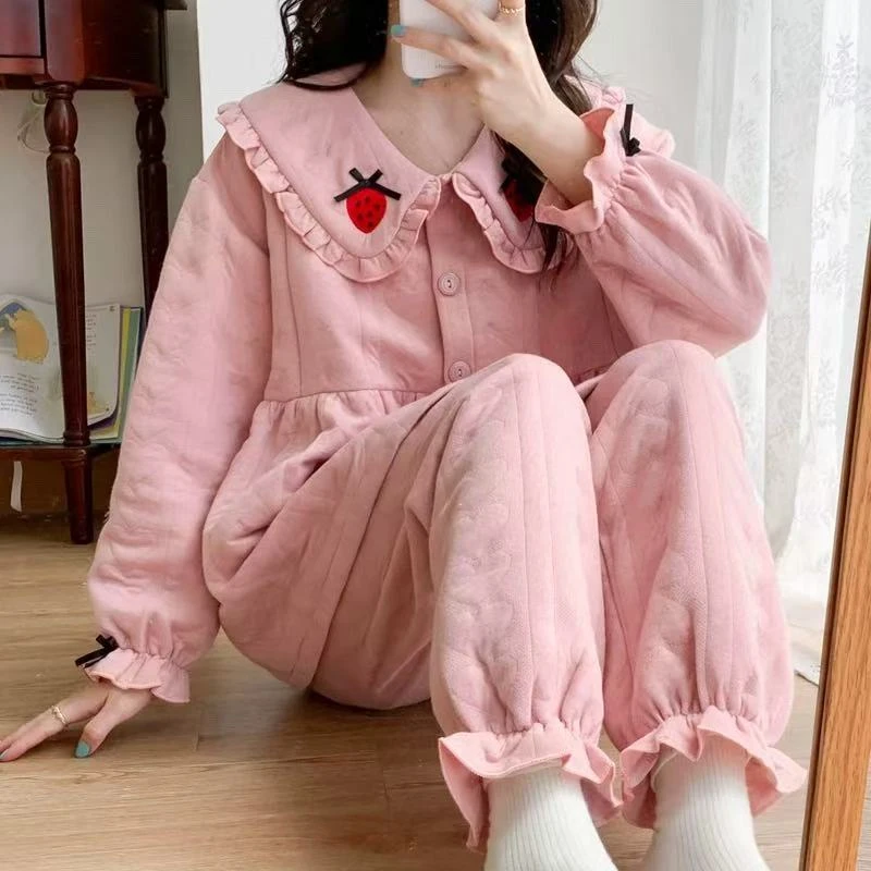 秋冬空气棉月子服孕妇11月份12产前产后夹棉哺乳喂奶待产睡衣套装