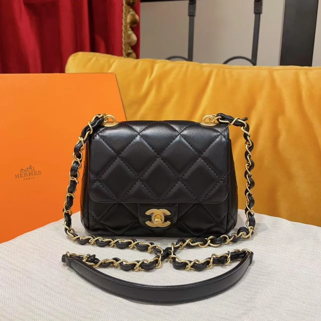 95新 Chanel/香奈儿 GGS丨23b方胖子黑金单肩包芯片款/72168550