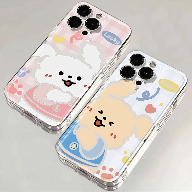 情侣贴贴小狗适用iphone16pro/15手机壳苹果13/12/11透明14p卡通8