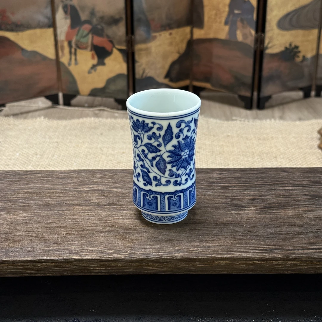 景德镇景雅珍藏纯手工手绘青花缠枝莲纹小闻香杯茶杯