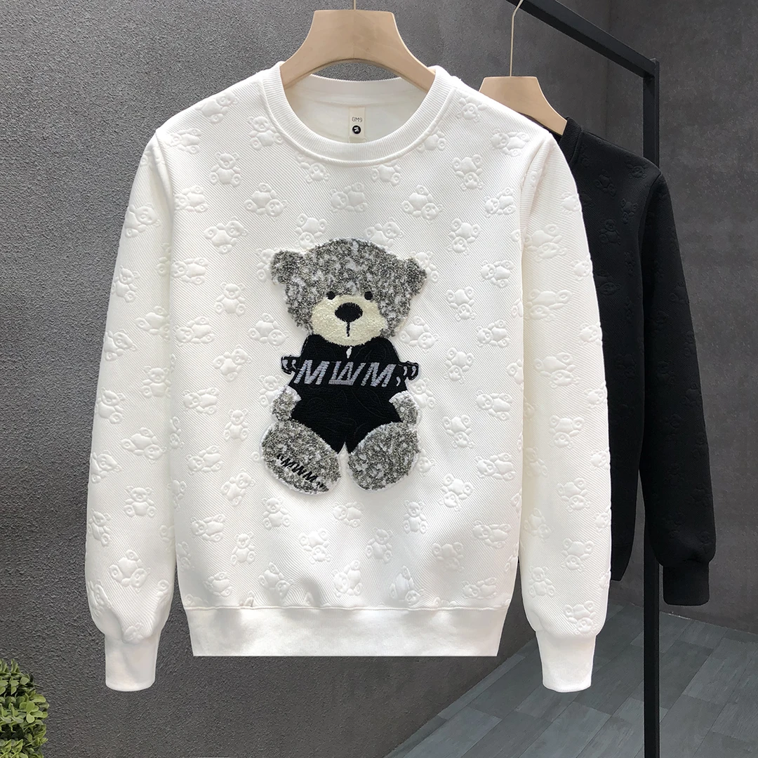 FIDONKICEN/费达基卡加绒加厚卫衣男刺绣小熊冬季男士内搭打底衫