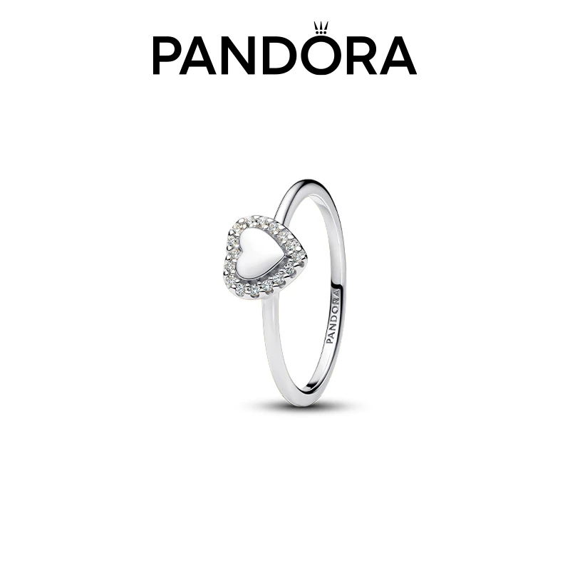 PANDORA/潘多拉 925银戒指 心形光环戒指密镶金色银色个性送礼