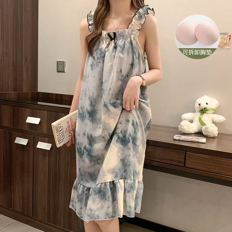 睡裙女夏季带胸垫吊带连衣裙睡衣2025新款夏天薄款女士春秋家居服