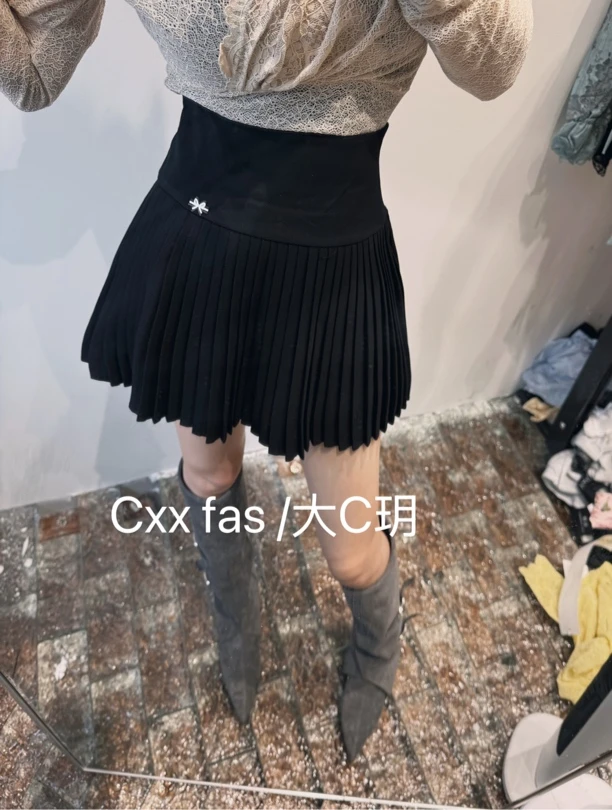 【CXX】6005早春新款西装料百褶裙